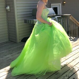 Strapless Beaded Neon Green Prom Dress